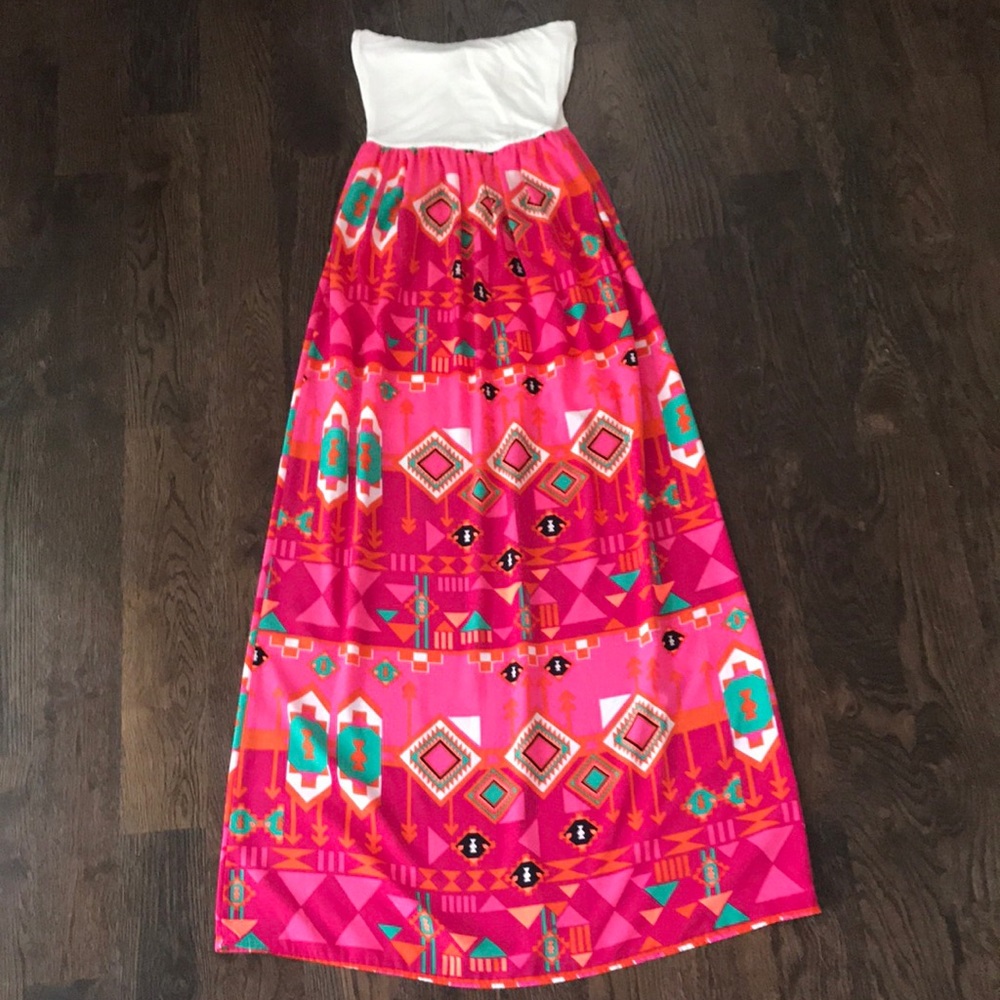 Strapless maxi dress from Francesca’s.